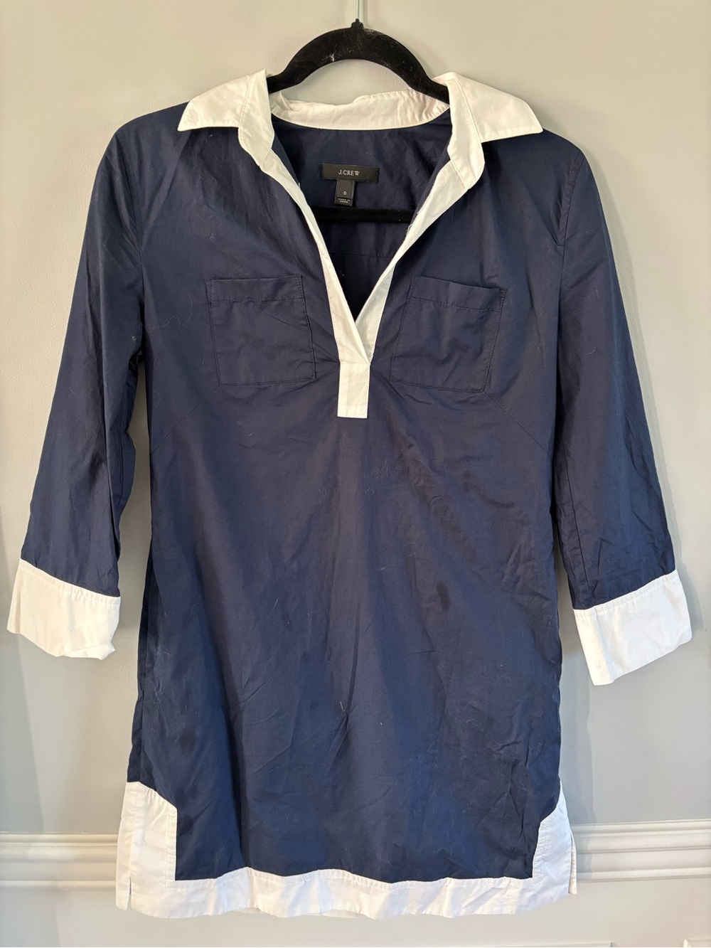 J. Crew Navy Blue Contrast White Collar Cuffs Shift Tunic Dress 0